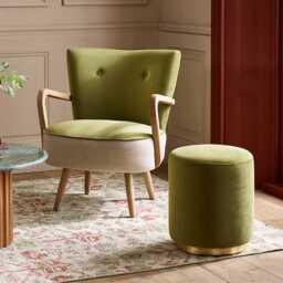 Carnaby Footstool in Apple Green Velvet by Atkin And Thyme, Dia. 40cm, H48cm - thumbnail 2