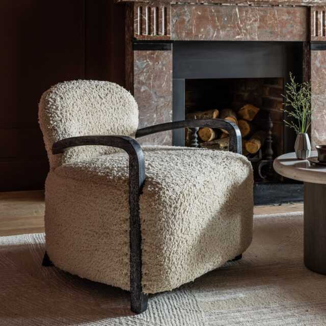 Aviator Armchair in Cotton Rug by Atkin And Thyme, H73 x W74 x D77 cm, Seat Height 45.5 cm