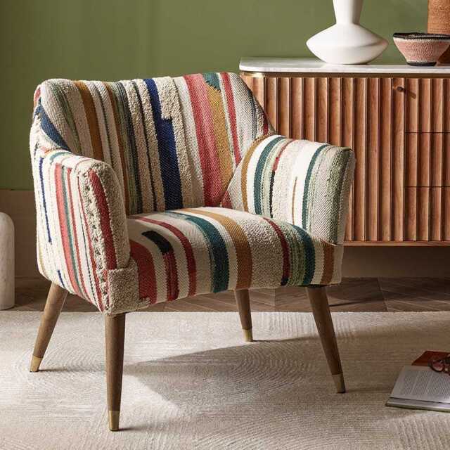 Astoria Armchair In Striped Woven Rug