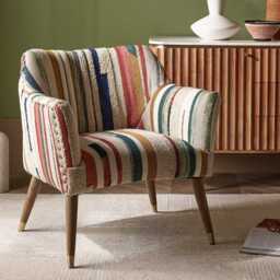 Astoria Armchair In Striped Woven Rug