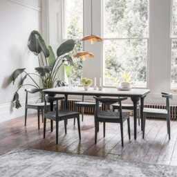 Cone Marble Dining Table in Black with 6 Hiro Dining Chairs Set