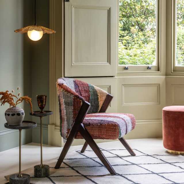 Scoop Armchair in Multicoloured Rug by Atkin And Thyme, H81.5 x W71 x D73.5 cm, Seat Height 44 cm - image 1