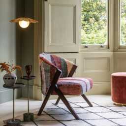 Scoop Armchair in Multicoloured Rug by Atkin And Thyme, H81.5 x W71 x D73.5 cm, Seat Height 44 cm