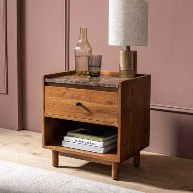 Brera Marble Bedside Table by Atkin And Thyme, H50 x W48 x D35 cm, leg height 10cm - image 1