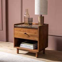 Brera Marble Bedside Table by Atkin And Thyme, H50 x W48 x D35 cm, leg height 10cm