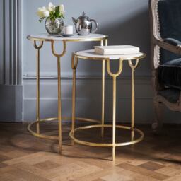 Gatsby Marble Nesting Side Tables by Atkin And Thyme, Large Dia.46cm x H61cm Small Dia.36 x H51cm