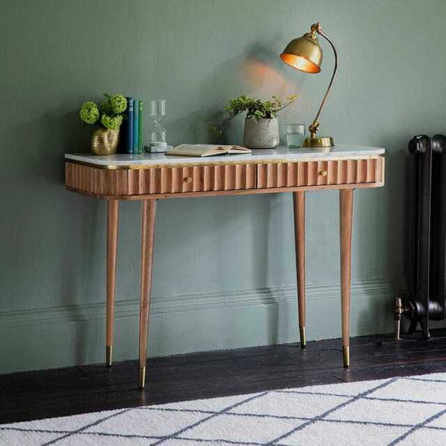 Flute Marble Console Desk in Natural