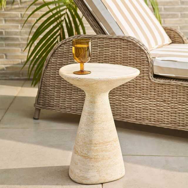 Jasper Side Table Travertine Finish by Atkin And Thyme, H47.5 x W35.5 x D35.5 cm - image 1