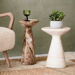 Jasper Side Table Travertine Finish by Atkin And Thyme, H47.5 x W35.5 x D35.5 cm - thumbnail 2