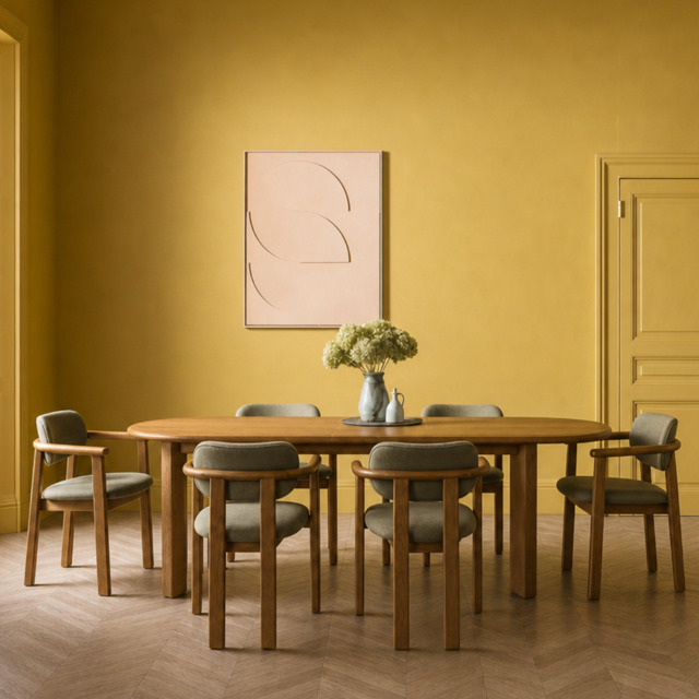 Umi Solid Oak Extendable Dining Set 6 Cora Olive Dining Chairs