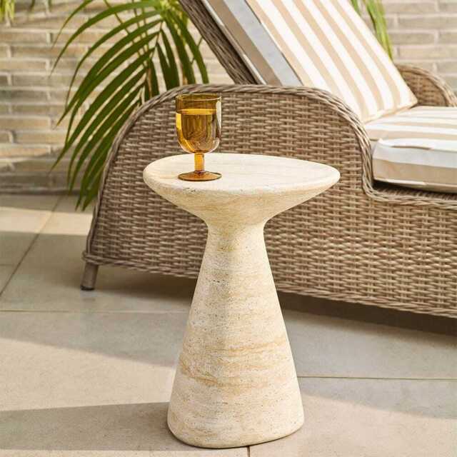 Jasper Side Table Travertine Finish