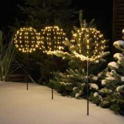 Set Of 3 25Cm Globe Stakes With Warm White Led  Connectable