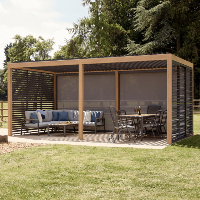 Savannah Pergola with Lights 6m x 3m - Oak Effect