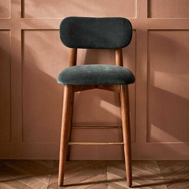 Layla Bar Stool Petrol Blue Velvet