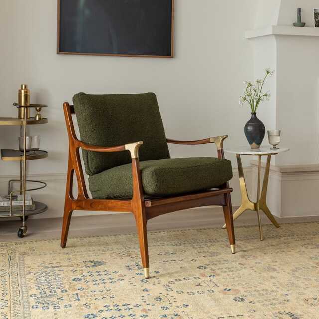 Levi Armchair In Olive Green Boucle by Atkin And Thyme, H87.5 x W67 x D74 cm, Seat Height 53 cm - image 1