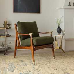 Levi Armchair In Olive Green Boucle by Atkin And Thyme, H87.5 x W67 x D74 cm, Seat Height 53 cm