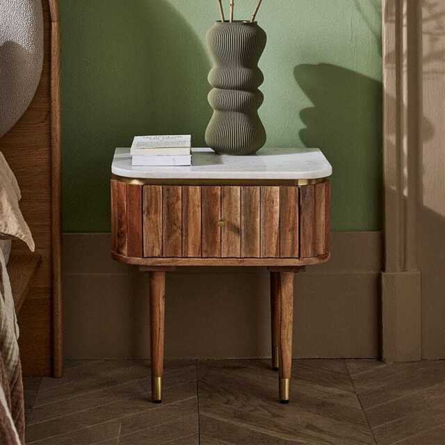 Flute Marble Bedside Drawer in Natural