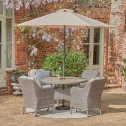 Karla 4 Seat Rattan Dining Set with Parasol by Atkin And Thyme
