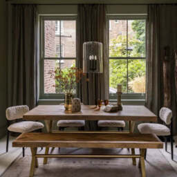 Reeves Large Dining Table, One Bench and Five Chairs in Neutral