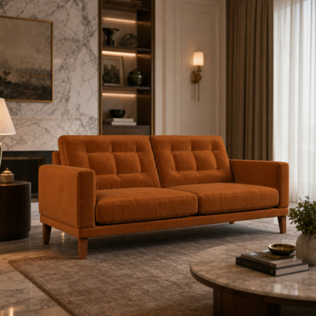 Fitzroy 3 Seat Sofa In Burnt Easy Care Velvet
