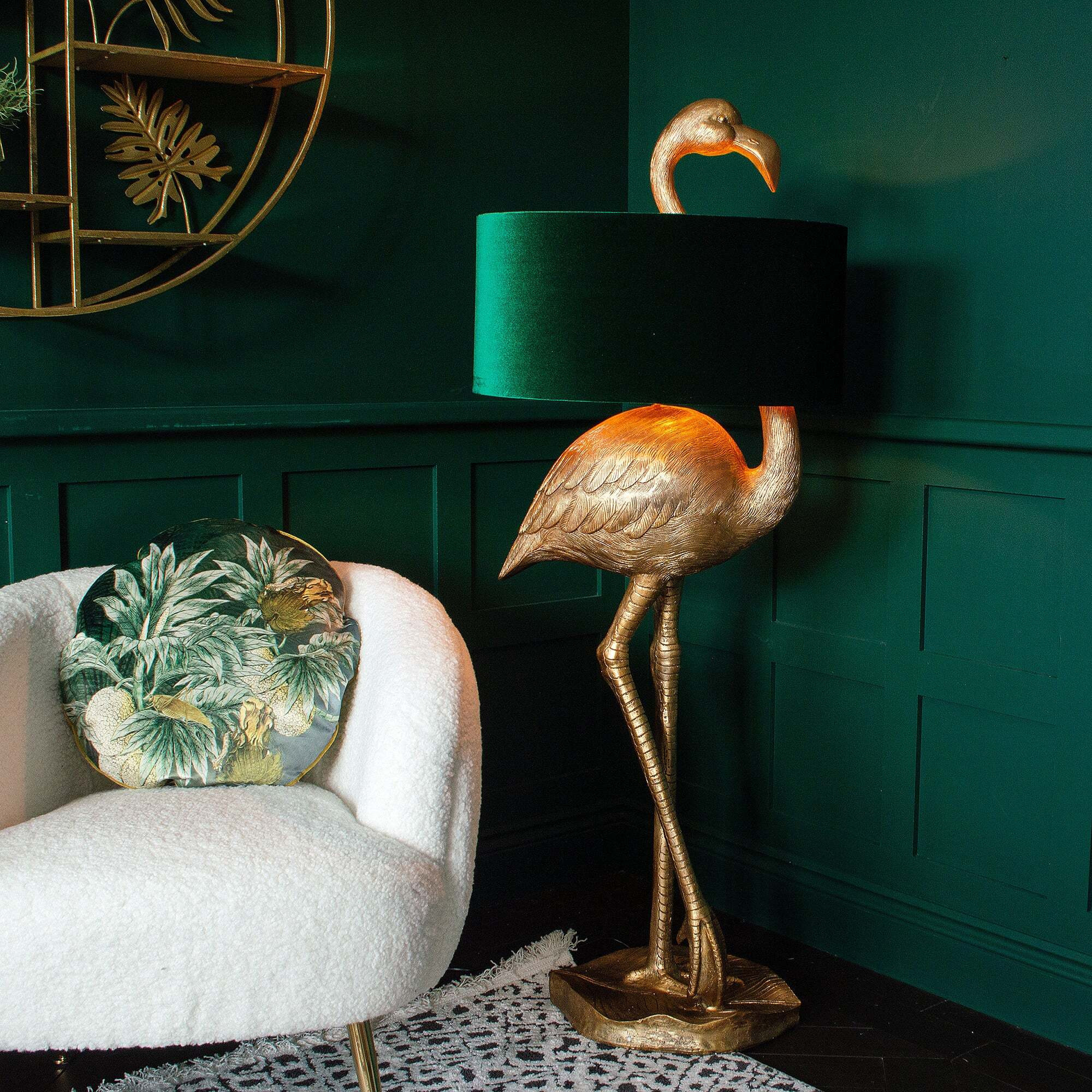 Flamingo Floor Lamp - Green Velvet Shade - image 1
