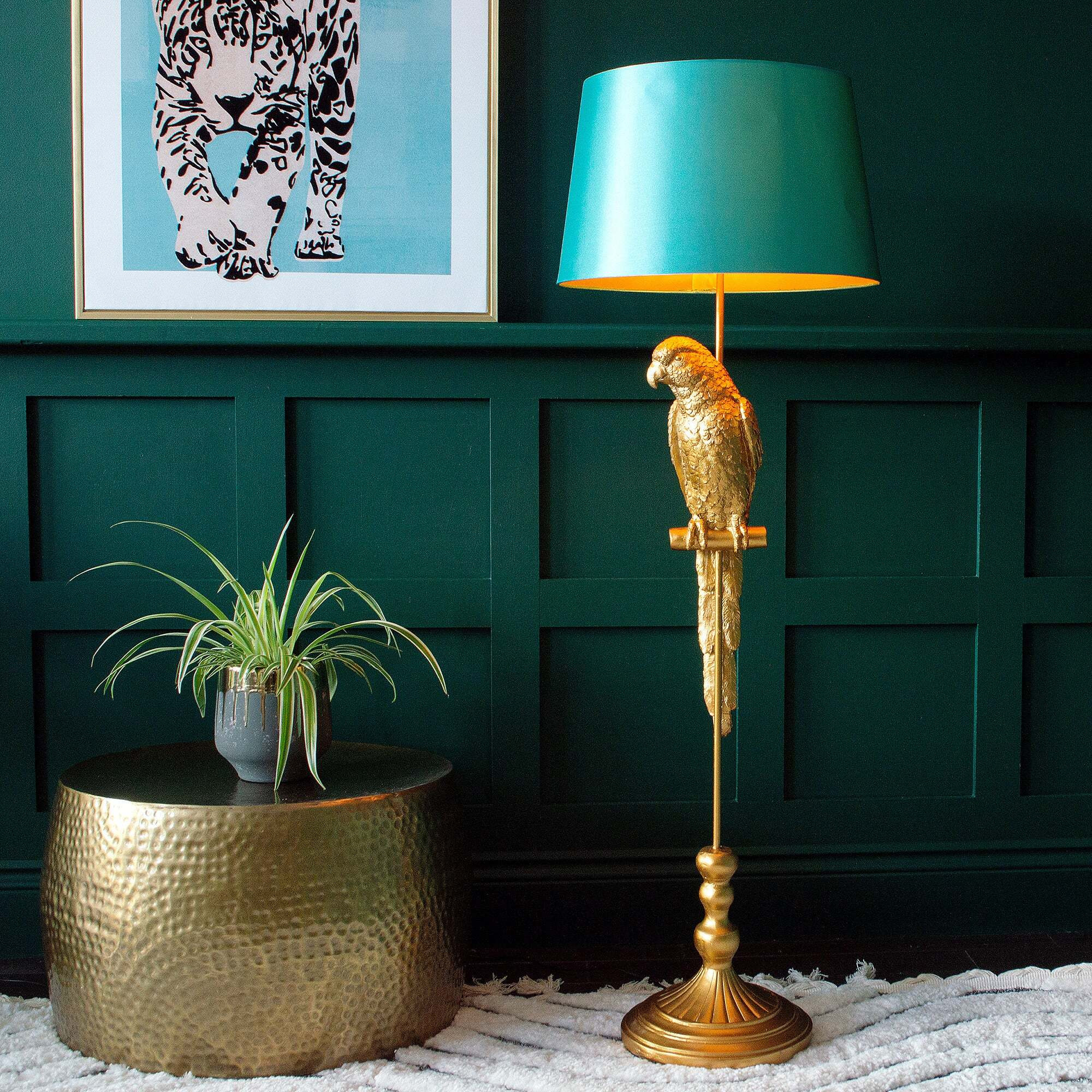 Orelia Golden Parrot Floor Lamp - Turquoise Shade - image 1