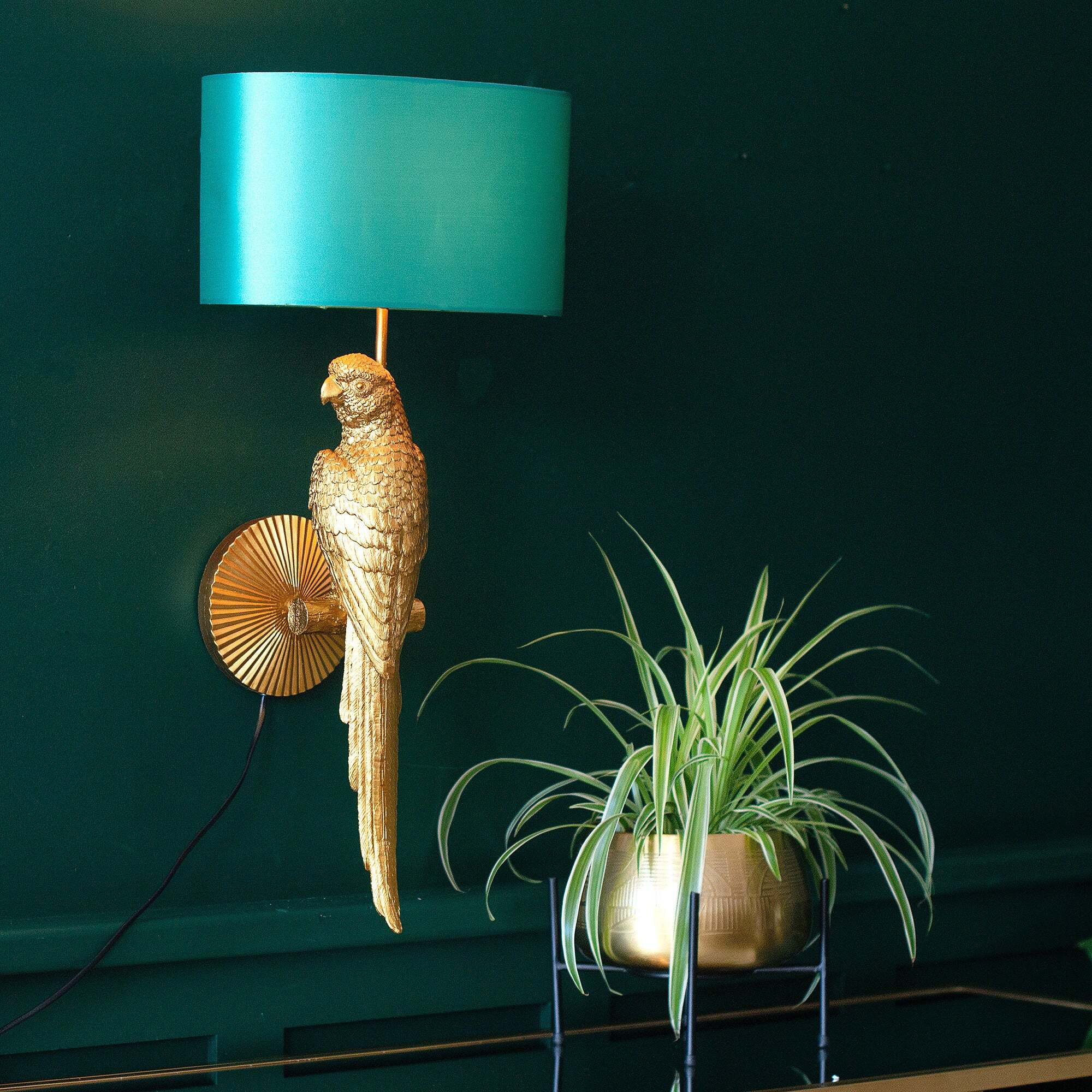 Aurielle Golden Parrot Wall Light - Turquoise Shade - image 1