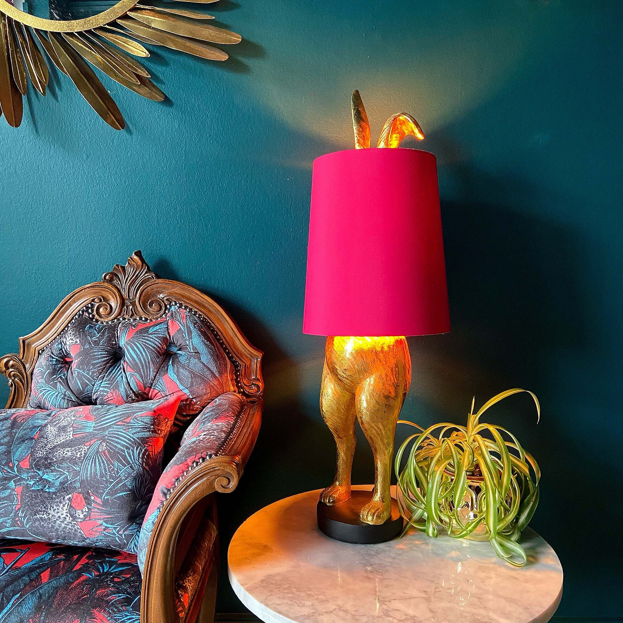 Cheeky Hiding Hare Table Lamp - Hot Pink Shade - image 1