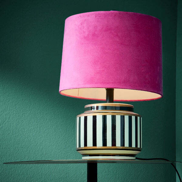 Maeve – Black and White Striped Table Lamp with Pink Shade - image 1
