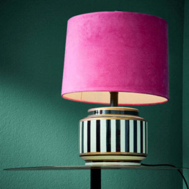 Maeve – Black and White Striped Table Lamp with Pink Shade - thumbnail 1