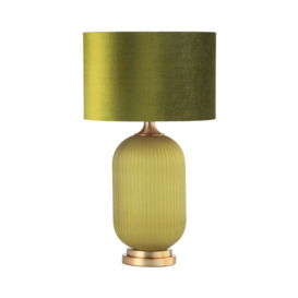 Gold and Green Glass Table Lamp - Velvet Green Shade - thumbnail 2