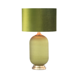 Gold and Green Glass Table Lamp - Velvet Green Shade - thumbnail 3