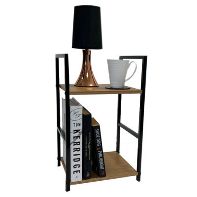 Racking Solutions 2 Tier Side Table, Bookshelf Oak Effect Shelves & Black Metalwork 480mm H X 291mm W X 235mm D