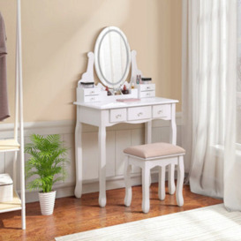 H&O Direct White Makeup Vanity Desk Set With 7 Drawers Led Light Adjustable Mirror And Stool