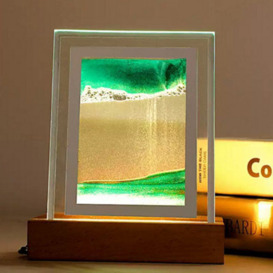 H&O Direct Glass Sand Art Painting Led Usb Night Light Desk Decor, Green