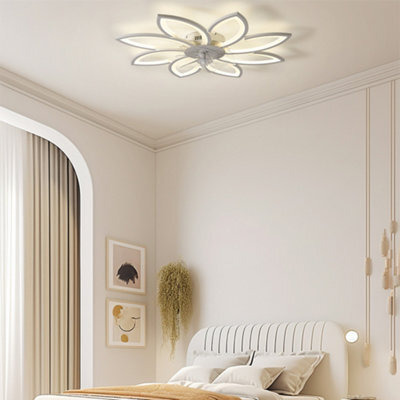 H&O Direct Modern Flower Shape Ceiling Fan With Led Light, 6 Speed, 87Cm Dia