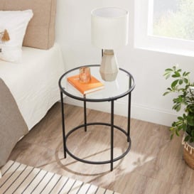 Songmics Vasagle Round Side Table, Small Coffee Table, Tempered Glass End Table, Bedside Table, Living Room, Balcony, Black