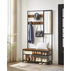 Songmics Vasagle Hallway Organizer Set With Mirror, Coat Hooks, Shoe Bench, And Shelves, Entryway Storage Solution, Rustic Brown And Black