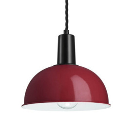 Industville Sleek Dome Pendant, 8 Inch, Burgundy, Black Holder