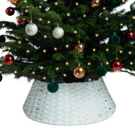 Relsy White Christmas Tree Skirt Large Diameter, Rattan/wicker Effect Xmas Tree Base Cover - Large White