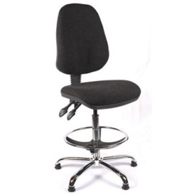Chrome High Back Draughtsman Chair In Charcoal Fabric