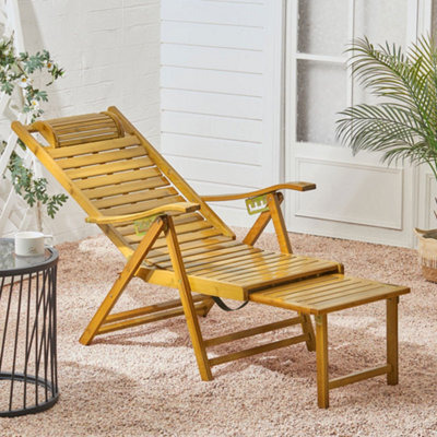 Living And Home Foldable Adjustable Bamboo Indoor And Outdoor Wooden Rocking Chair Sun Lounge Recliner Chair