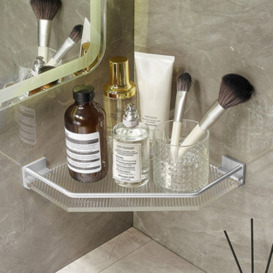 Living And Home Silver Wall Mounted Acrylic Bathroom Corner Shelf Shower Storage Organiser
