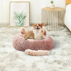 Living And Home Brown Round Plush Dog Bed Cat Bed With Cute Ears 50 Cm