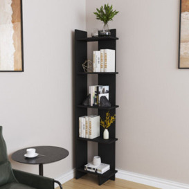 Living And Home 5 Tier Modern Black Wooden Corner Bookcase Ladder Shelf Plants Stand