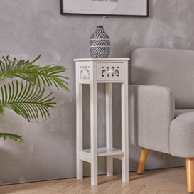 Living And Home White French Style Small Slim Accent Console Table Wooden Plant Stand With Drawer