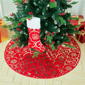 Living And Home Red Round Snowflake Christmas Tree Base Skirt Xmas Ornament With Hanging Stocking Dia 120Cm