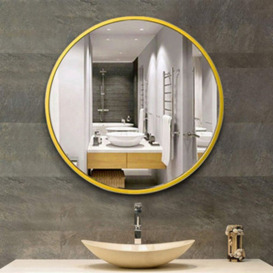 Living And Home Gold Round Wall Mounted Framed Bathroom Mirror Vanity Mirror For Dressing Table 50 Cm