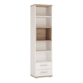 Furniture To Go 4Kids Tall 2 Drawer Bookcase In Light Oak And White High Gloss (Lilac Handles)