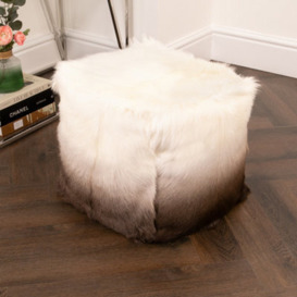 Native Natural Ivory/brown Goatskin Ombre Pouf Cover